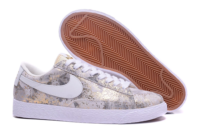 Women New Nike Blazer Gold White Shoes - Click Image to Close